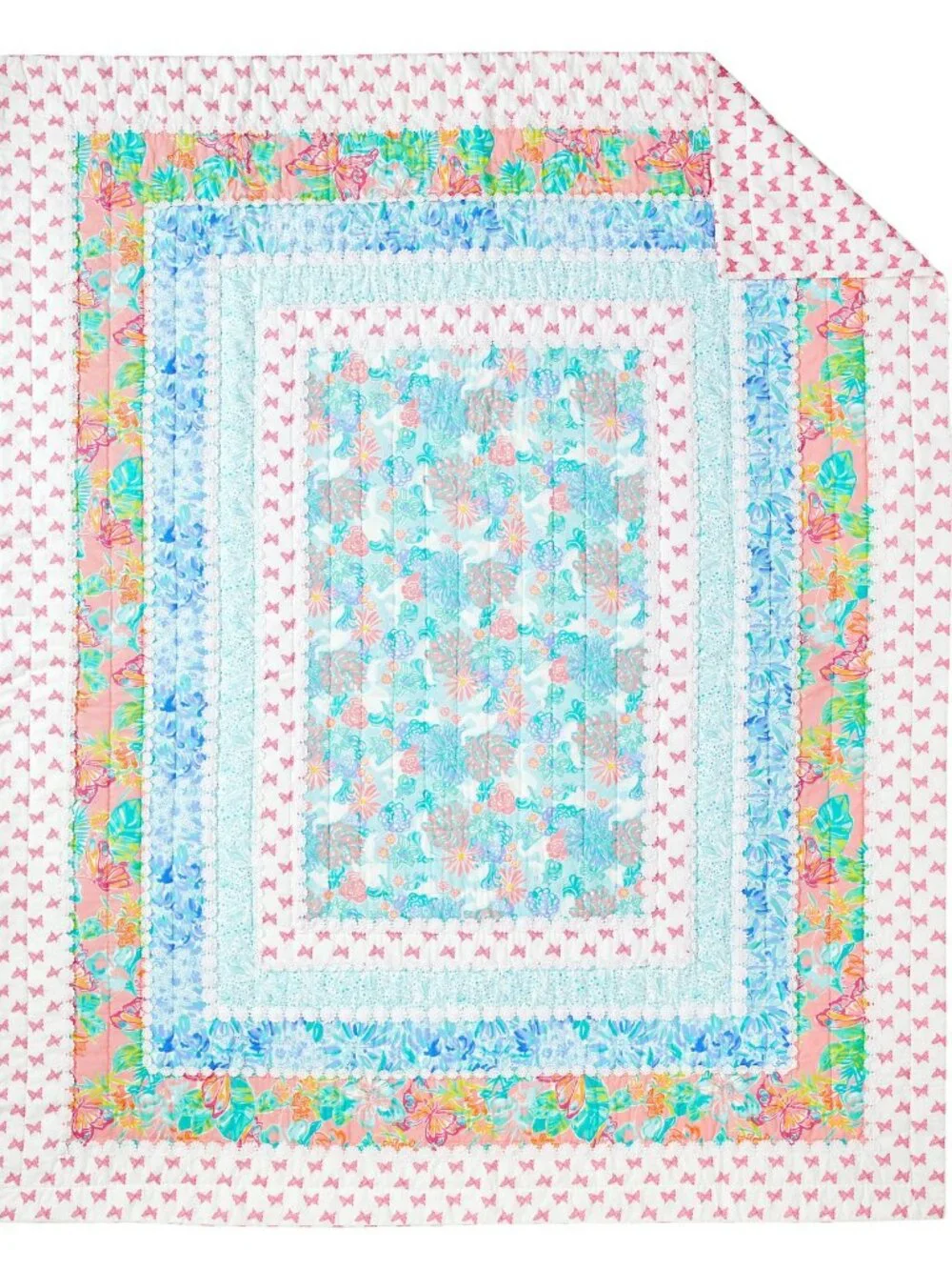 Lilly Pulitzer Patchwork Border Quilt Full / Queen Multi Color Butterfly NWT
